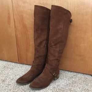 Brown suede over the knee boots